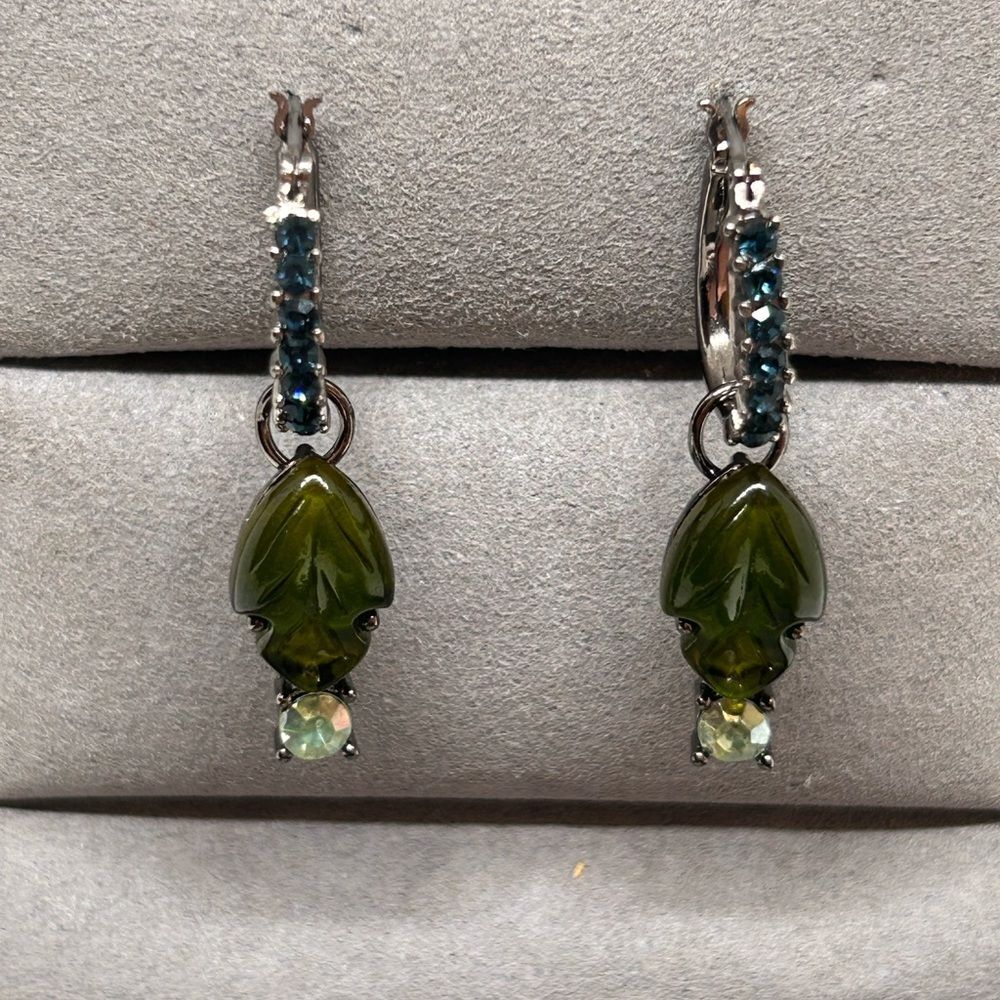 Elegant Green and Blue Leaf Earrings 2B